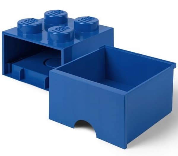 LEGO BRICK STORAGE BOX WITH DRAWER, 4-COMPARTMENT, 2x2 BRICK BOX, LARGE, BLUE