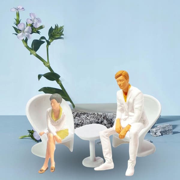 Diorama, models, hand-drawn, desk, chairs, 1/64 scale