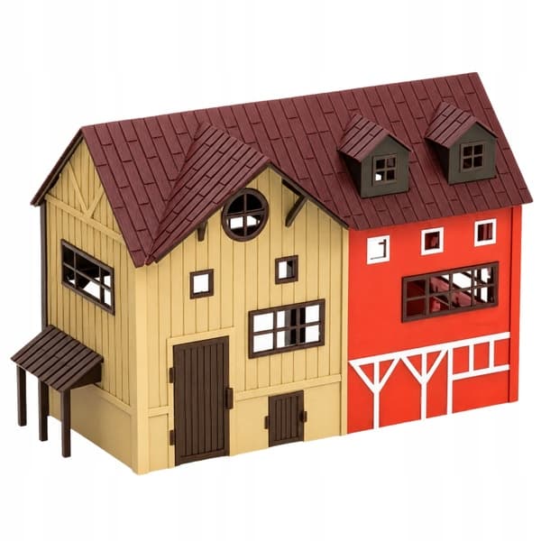 A FARM WITH A TRACTOR AND A BARN, ANIMALS
