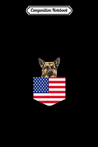 Composition Notebook: Pocket-sized German Shepherd with American Flag – Patriotic Gift J