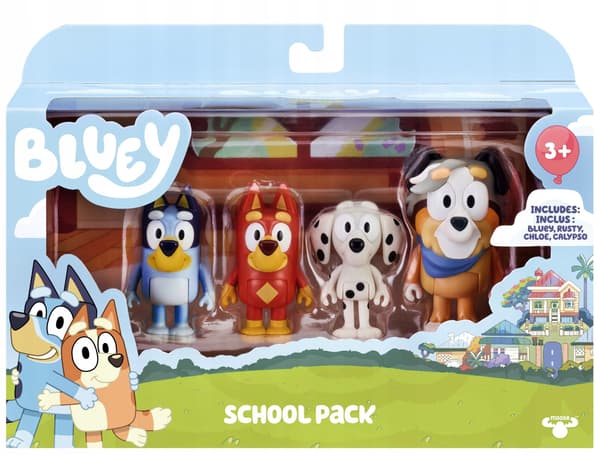 BLUEY Figure Set: SCHOOL PACK – Rusty, Chloe, Calypso and MOOSE