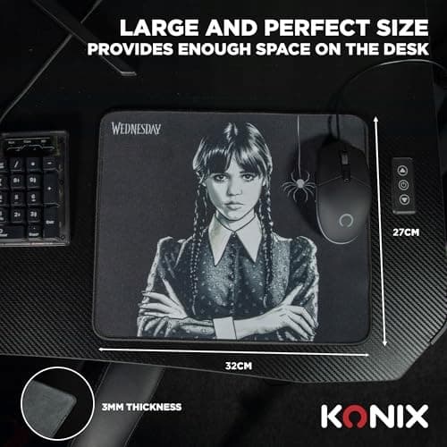 Konix Wednesday Gaming Mouse Pad 32 x 27 cm – Non-slip microfibre surface