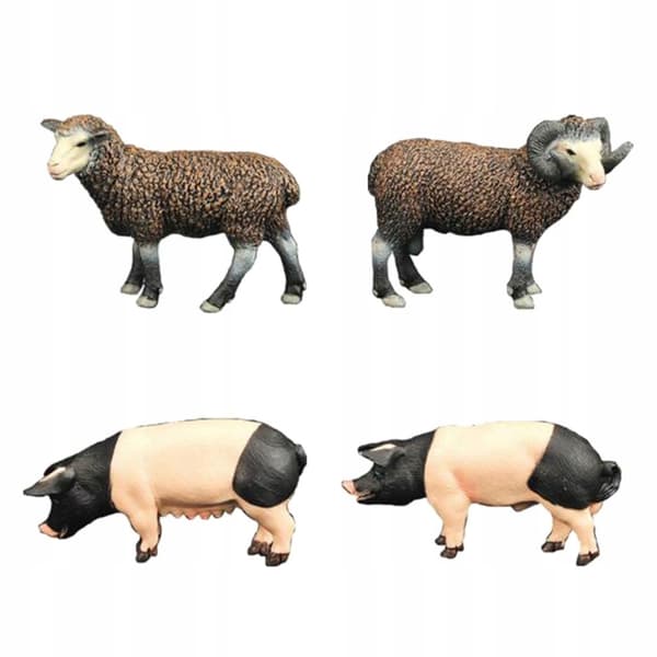 4 x Realistic sheep and pig figurines, Animal figurines, Easter eggs, Cake