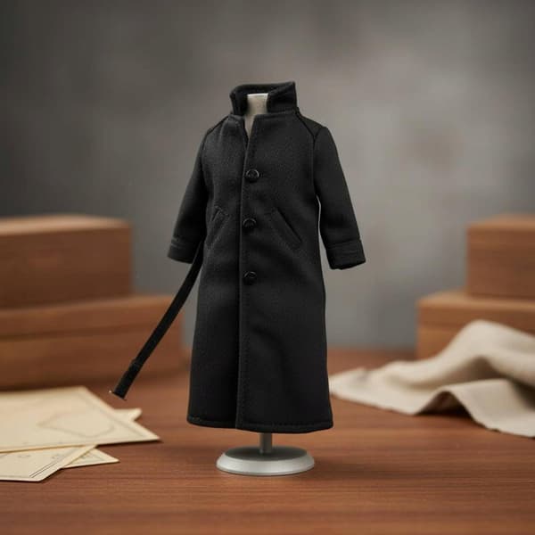 1/12 scale trench coat, poseable with internal wire, 6-inch black figure