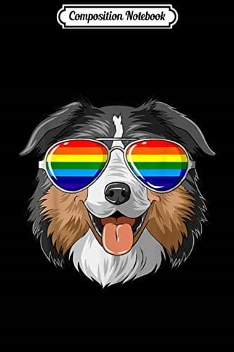 Composition Notebook: Australian Shepherd Gay Pride Flag LGBT Rainbow Sunglasses