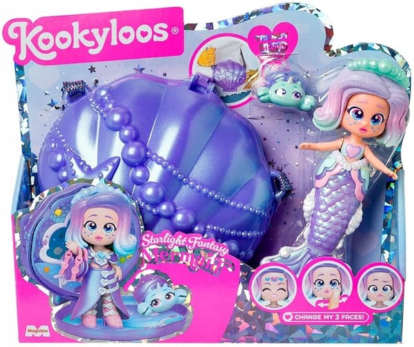 Kookyloos Fantasy Starlight Mermaid Set with Handbag and Shell – Doll, 3+