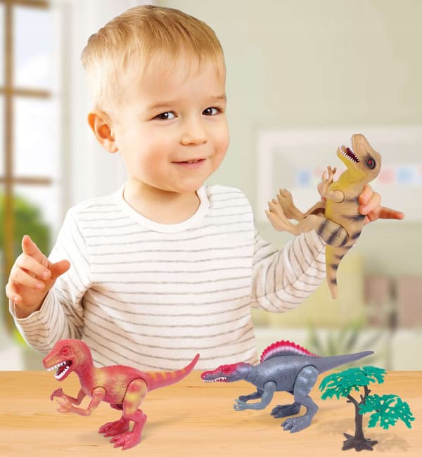SET OF INTERACTIVE DINOSAUR FIGURINES THAT ROAR – 3 PIECES, 22 CM