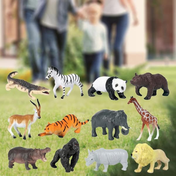 12 pieces: Animals – Jungle Figures: Antelope, Giraffe, Lion, Crocodile, Zebra