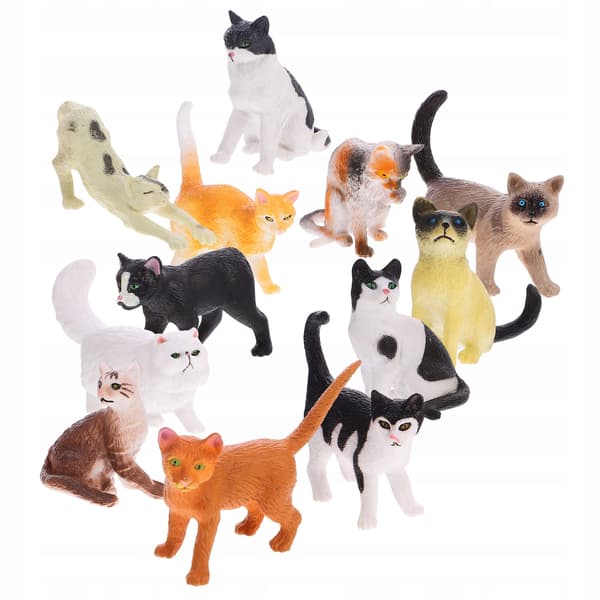 12 CAT FIGURINES IN VARIOUS COLOURS – DECORATION AND GIFT