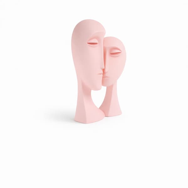 DECORATIVE ABSTRACT FIGURINE FEATURING A PAIR OF FACES ON A BASE – MANY COLOURS