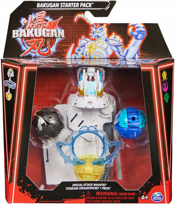 BAKUGAN MANTID TITANIUM DRAGONOID TROX SET: 3 FIGURINES + CARDS AND A RING