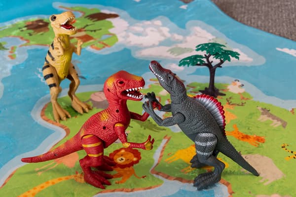 INTERACTIVE DINOSAUR FIGURINES, SET OF 3, SOUND AND LIGHT, T-REX, 22CM