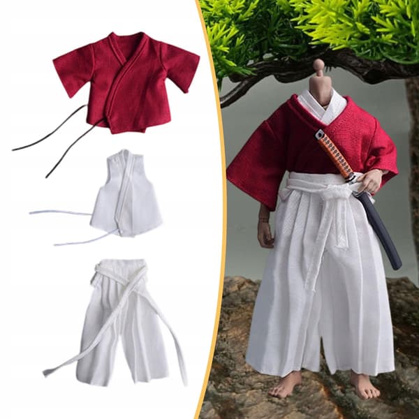 1:12 Action figure Doll’s clothes Samurai uniform, fabric, red and white