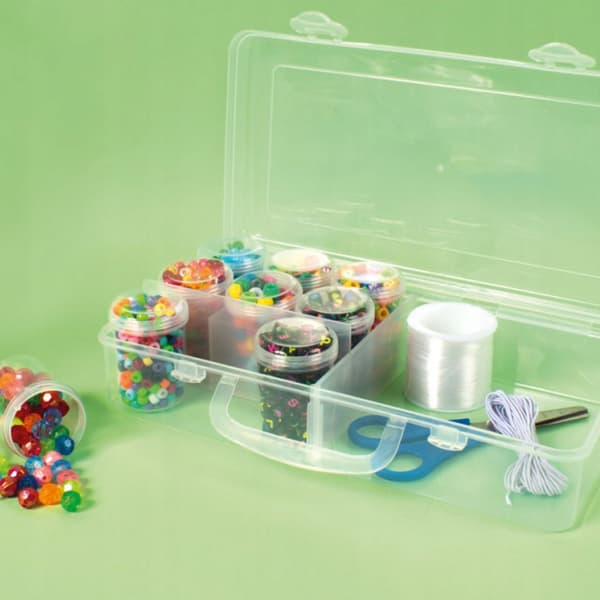 Playbox storage box: transparent, 2 compartments, 26x13x6cm