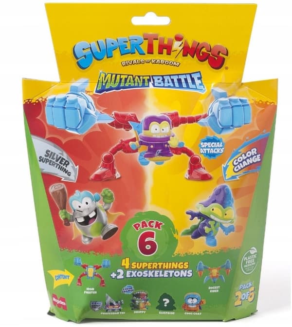 SUPERTHINGS Mutant Battle Series – Pack of 6, includes 4 SuperThings (1 sil