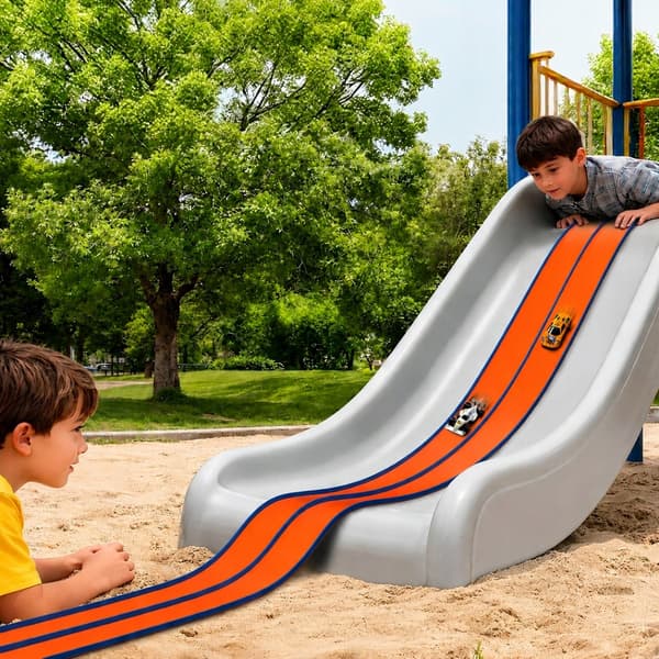 4.5M RACETRACK SET – SOFT RUBBER, 4 CARS, REVERSE FUNCTION, 2 SUCTION CUPS