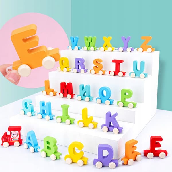 Alfabety wooden train set for developing hand-eye coordination in young children