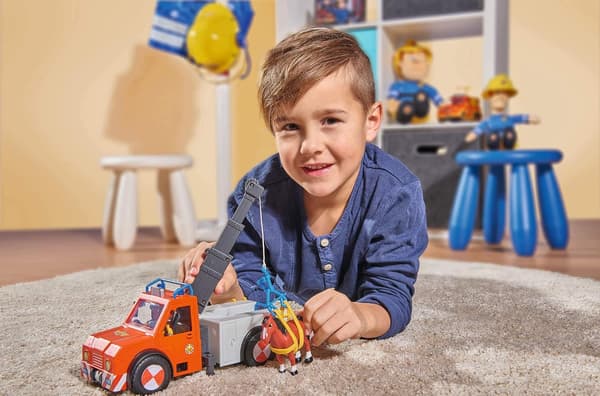 SAM PHOENIX FIRE ENGINE WITH HORSE FIGURINE, LIGHT-UP CRANE, 23 CM