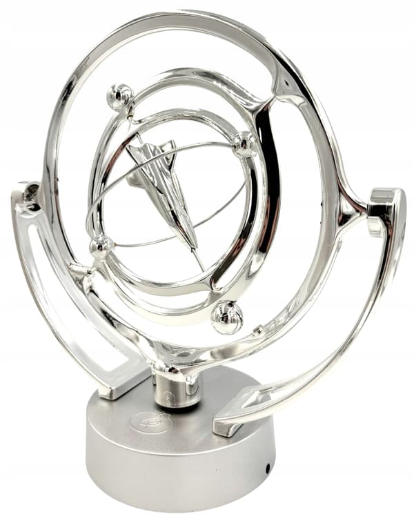 Battery-powered perpetual motion machine with a rocket – decorative silver rocket, space-themed ornament