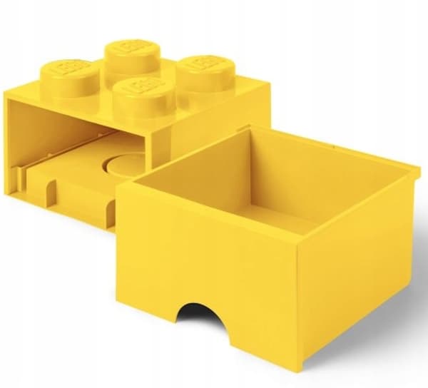LEGO 4-Compartment Brick Storage Box with Drawer, 2x2 Container, Large Yellow Box