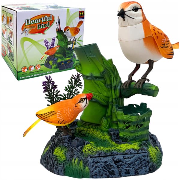 Moving singing birds, desk organiser, stationery holder, interactive figurine