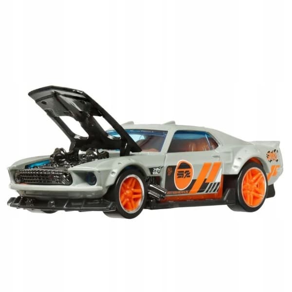 Hot Wheels 1969 Ford Mustang pull-back toy car, 1:64 scale