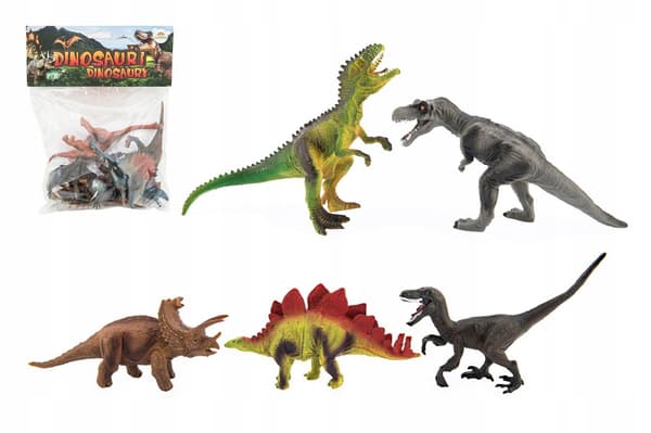 Plastic dinosaur, 15–18 cm, 5 pieces in a bag