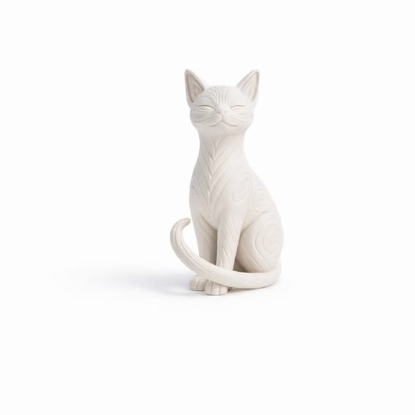 DECORATIVE FIGURINE: SITTING CAT WITH TRIBAL PATTERN, MANY COLOURS