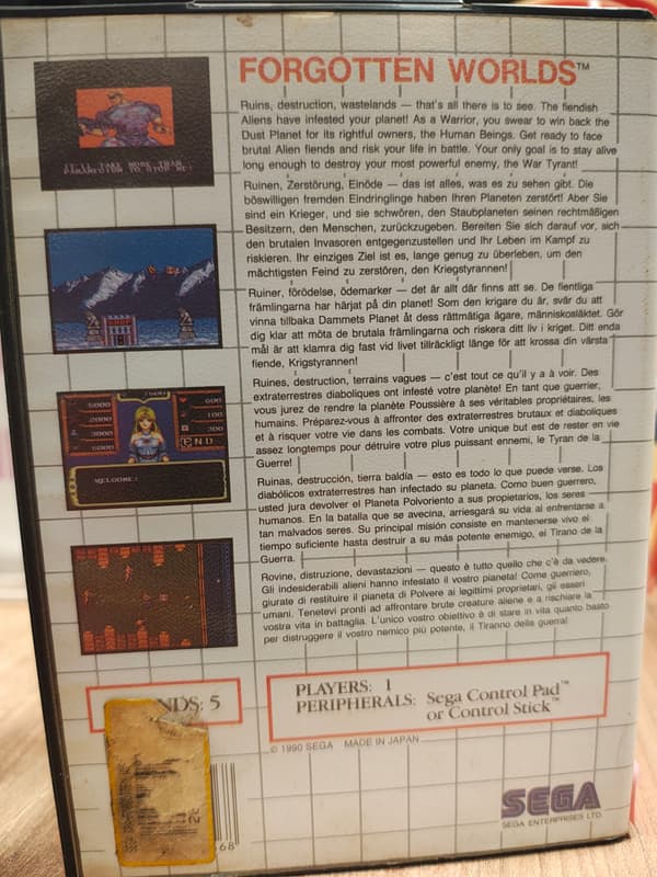 Forgotten Worlds game / Sega Master System / SklepRetroWWA