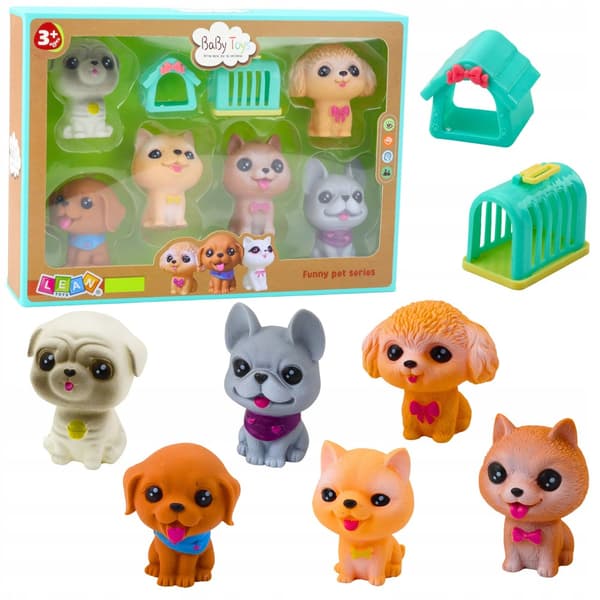 Creative play set: 6 squeaky dogs with a doghouse for children