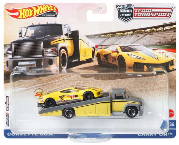 HOT WHEELS PREMIUM TEAM TRANSPORT TRANSPORTER WITH CORVETTE C8.R CAR, CARRY