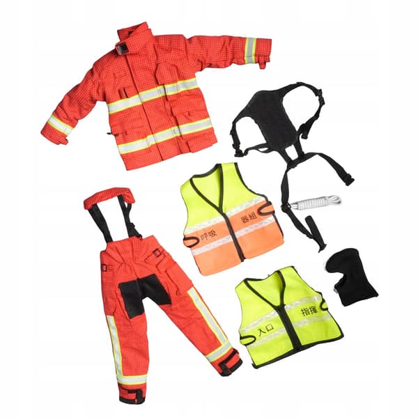 1:6 Scale Firefighter Suit Model Realistic Firefighter Costume Red Outfit