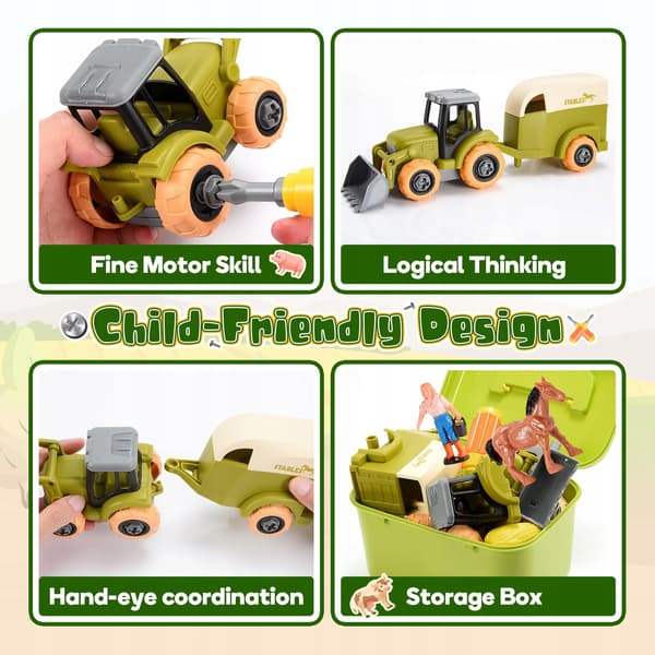 ATOPDREAM Animal Farm Model Set, Unassembled Tractor, 12 pcs