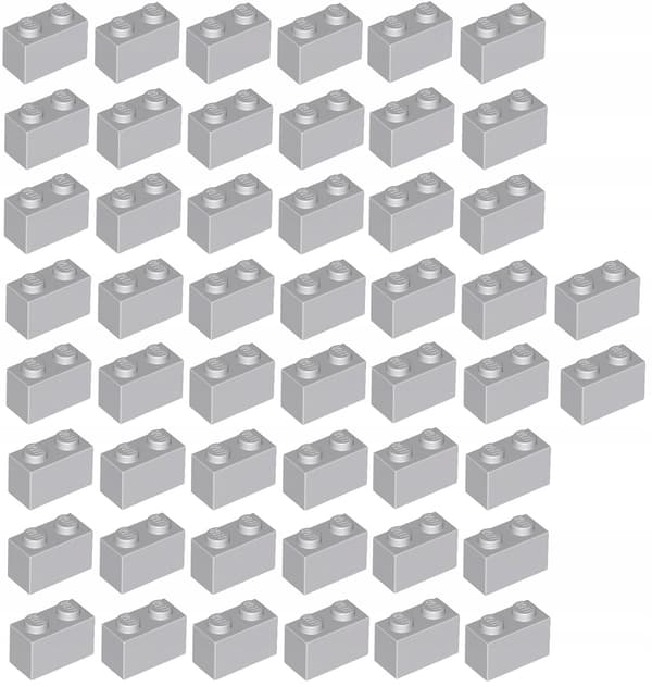 Lego 3004 1x2 brick, grey / Light Bluish Grey, 50 pieces, NEW