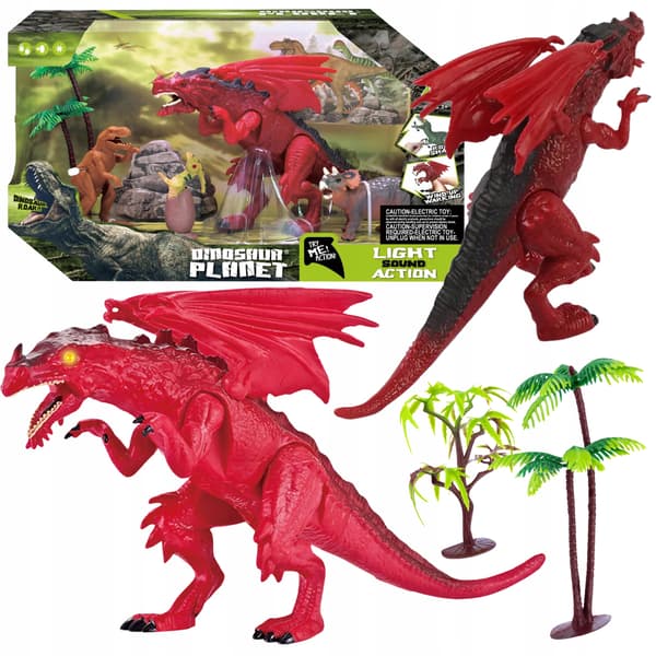 Set of Figures: 4 Dinosaurs, 2 Trees, Sound and Light Effects