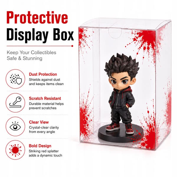 10x Clear Protective Display Box for Figurines with a Red Effect
