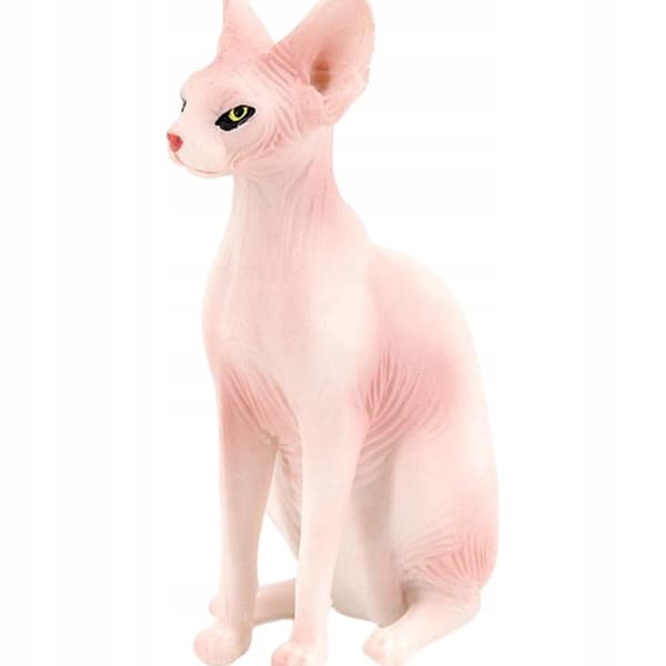 Sphynx Cat Simulation: Hairless Cat Figurine, Sitting Pose, Animal Model, Left-Facing