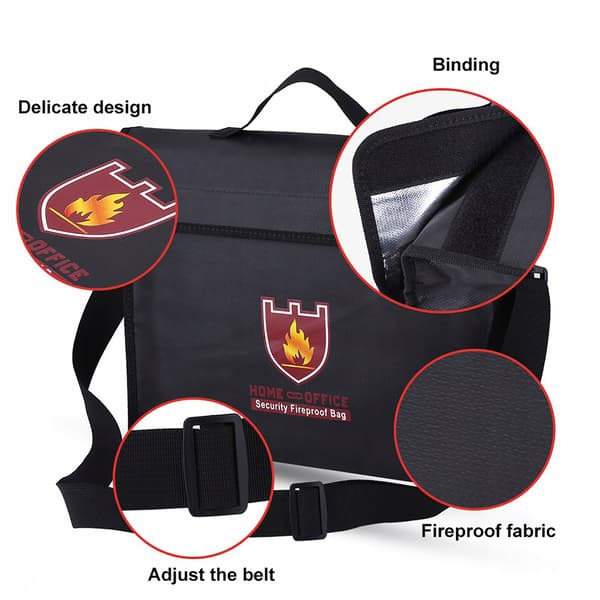 Double-sided fire-resistant bag for cash and documents, designed for a LiPo battery (38 *