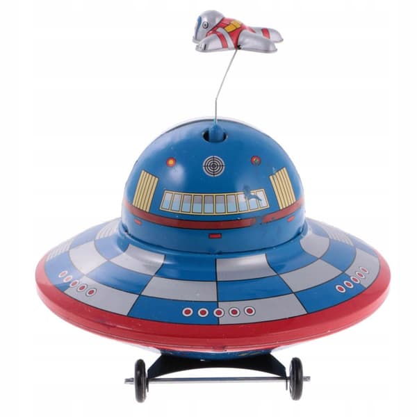 Retro spaceship satellite clock – metal collectable wind-up tin toy gift