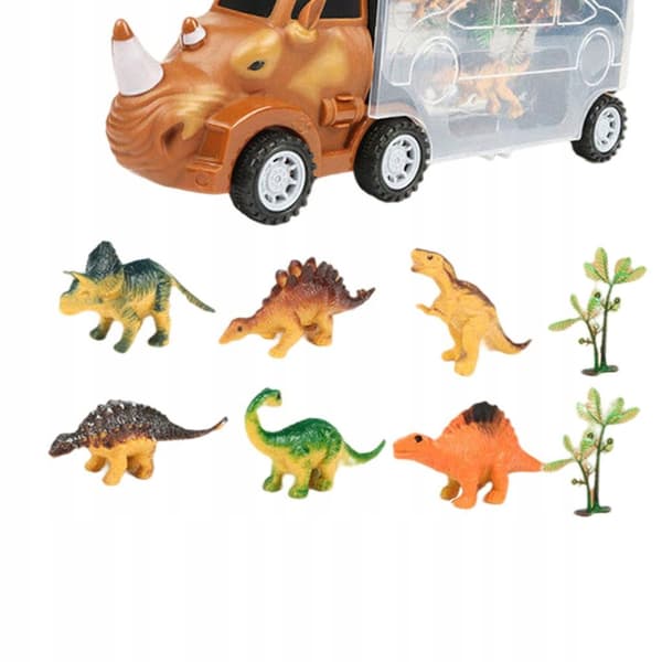 Transport lorry with 4 mini plastic animals – Pull-Back toy set: long-nosed rhino