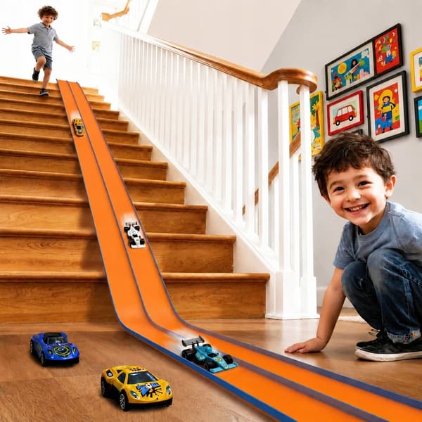 FLEXIBLE TRACK SET – 4.5M, 4 METAL CARS, REVERSE FUNCTION, SUCTION CUP, DIY