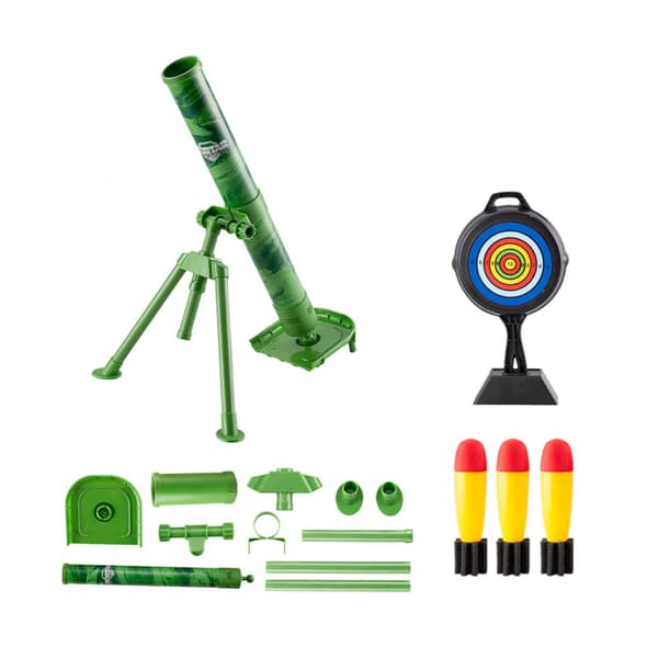 Mortar Launcher Toy Set with 3 protective foam shells, loading bucket and green rocket