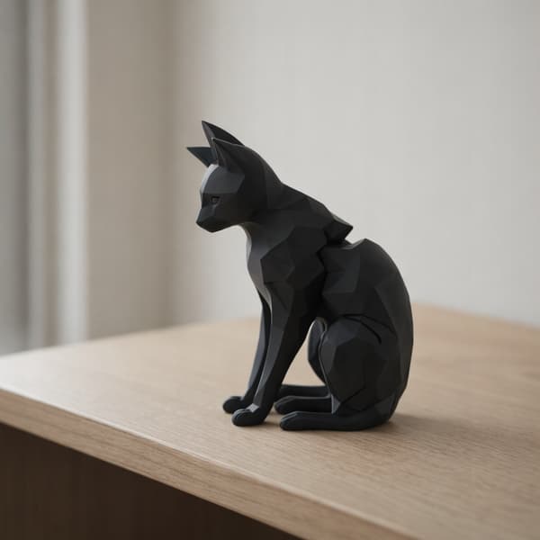 DECORATIVE FIGURINE OF A SITTING CAT – ABSTRACT, MULTICOLOURED
