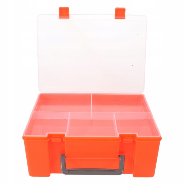 STORAGE BOX FOR BUILDING BLOCKS WITH A TRAY AND A SECURE LID THAT CLOSES WITH