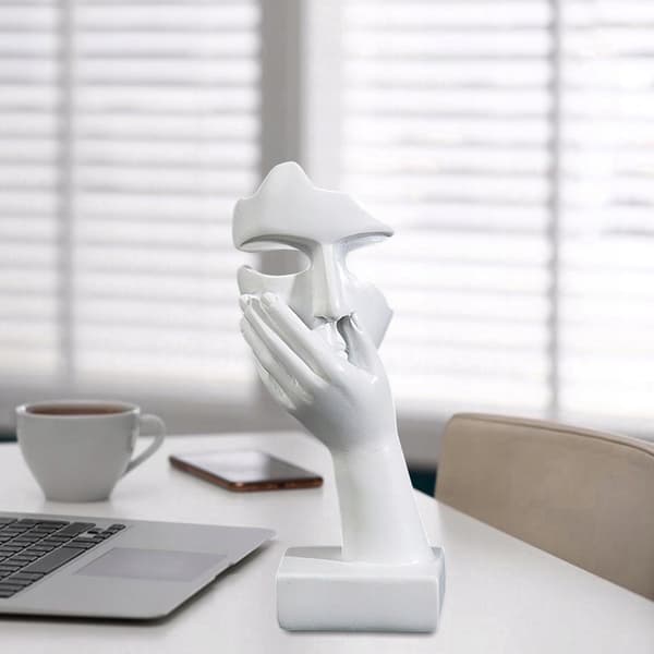 Resin statue: Abstract figure of a thinker, white