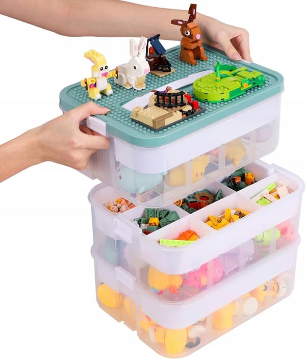 3-LAYER BLOCK ORGANISER, TOY STORAGE CONTAINER, OLIVE-COLOURED SORTING TRAY