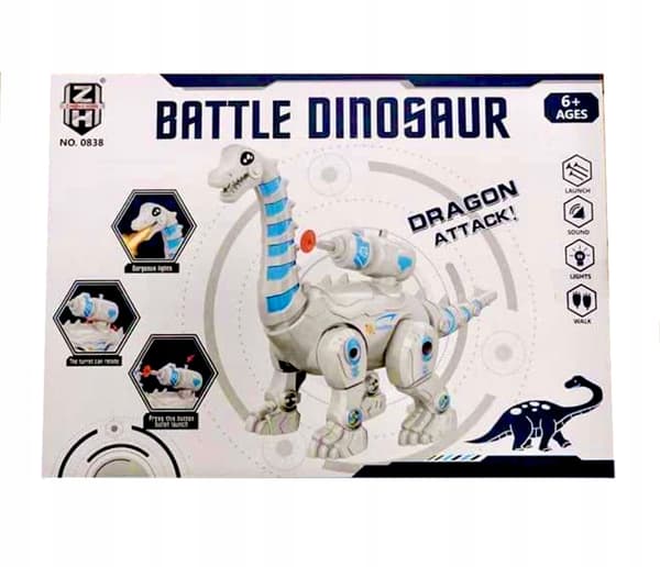 Interactive dinosaur robot toy with LED lights – large, walking and shooting