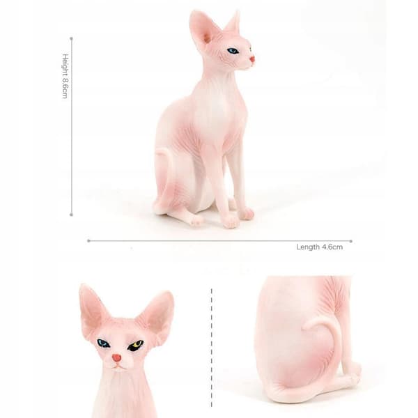 Sphynx Cat Simulation: Hairless Cat Figurine, Sitting Pose, Animal Model, Left-Facing