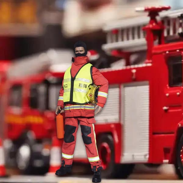 1:6 Scale Firefighter Suit Model Realistic Firefighter Costume Red Outfit