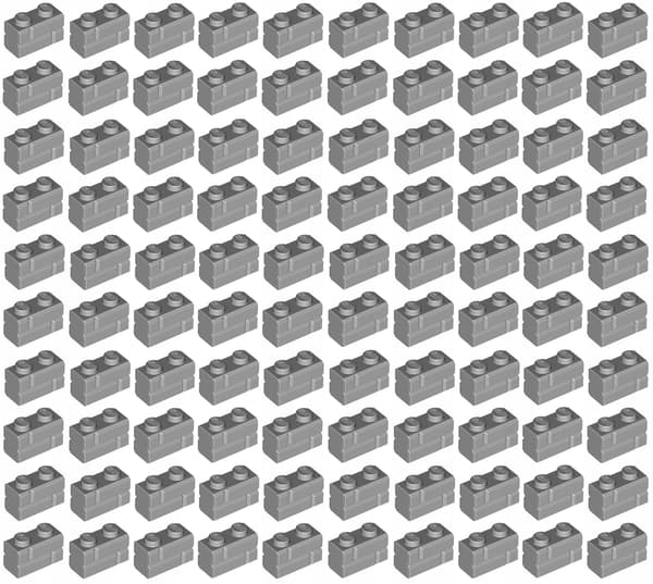 LEGO 1x2 light grey wall brick LBG, 100 pieces 98283